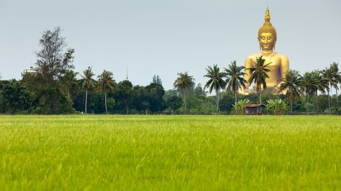 Wat Muang riesige sitzende goldene Buddhastatue Angthong